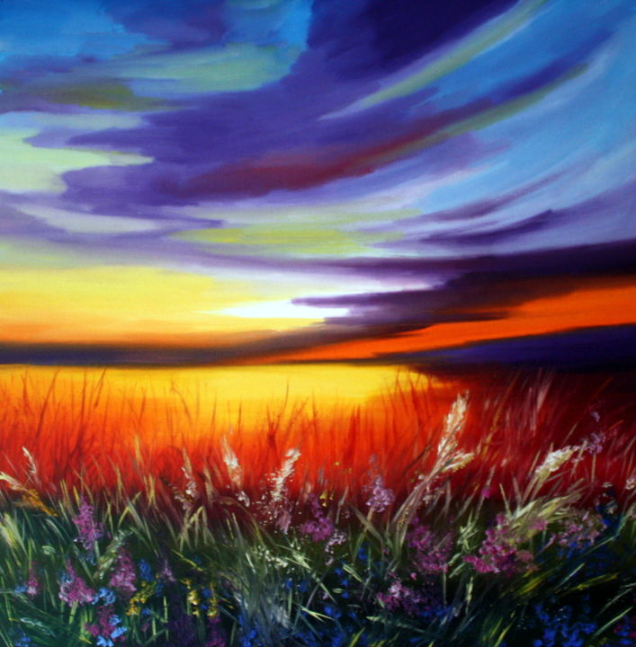 Painting titled "Sunset" by Tetiana Gorbachenko, Original Artwork, Oil