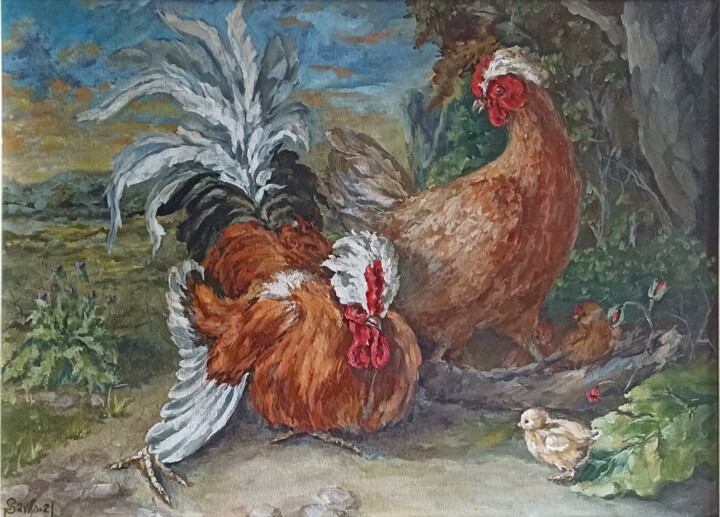 Malarstwo zatytułowany „Birds in the park” autorstwa Tetyana Donets, Oryginalna praca, Olej
