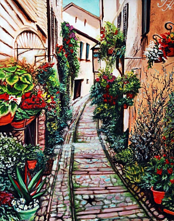 Painting titled "Vibrant Italy. Spel…" by Tetyana Hamilton, Original Artwork, Oil Mounted on Wood Stretcher frame