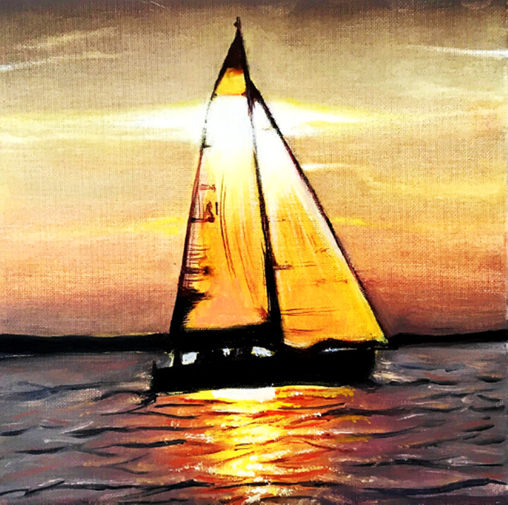 Ζωγραφική με τίτλο "Sailing at gold sun…" από Tetyana Hamilton, Αυθεντικά έργα τέχνης, Λάδι