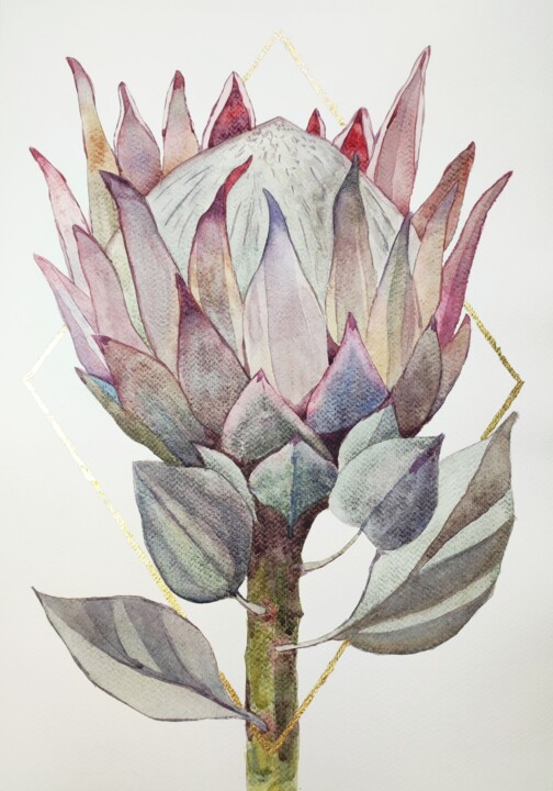 Картина под названием "Protea Flower" - Tetyana Levchuk, Подлинное произведение искусства, Акварель