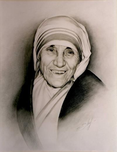 Dibujo titulada "Madre Teresa" por Tetyana Marchenko (Mart), Obra de arte original, Grafito