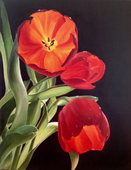 Pintura titulada "Tulipanes rojos" por Tetyana Marchenko (Mart), Obra de arte original, Oleo