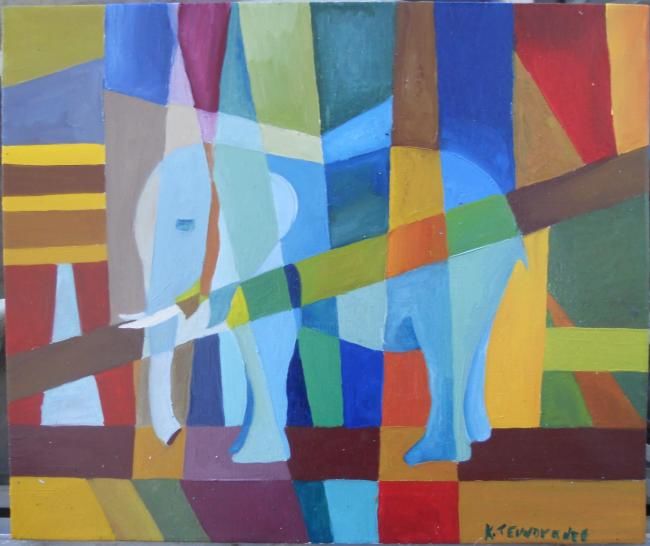 Painting titled "Elephant" by Tevdoradze, Original Artwork, Oil