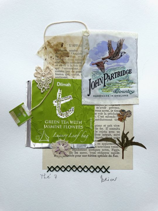Collages intitulée "Thé 7" par Martine Brion, Œuvre d'art originale,
