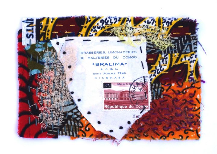 Textile Art titled "Bralima" by Martine Brion, Original Artwork, Collages Mounted on Cardboard