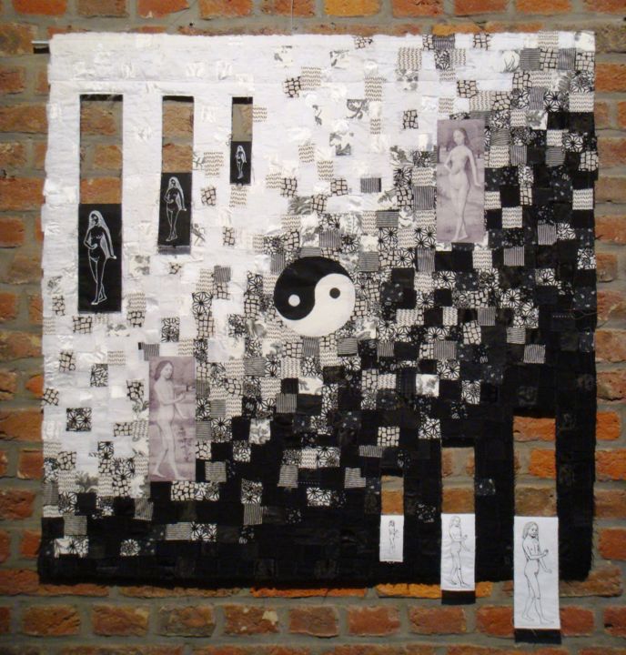 Textile Art με τίτλο "Yin Yang" από Martine Brion, Αυθεντικά έργα τέχνης