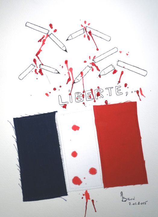 Collages titled "Liberté, ..." by Martine Brion, Original Artwork