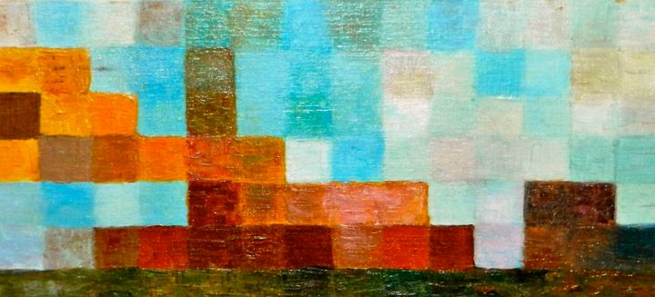 Painting titled "Pixels" by Martine Brion, Original Artwork, Oil