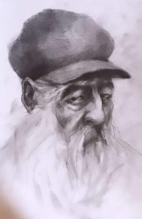 Peinture intitulée "“ The wise old man “" par Tezi Osepaishvili, Œuvre d'art originale, Stylo à bille
