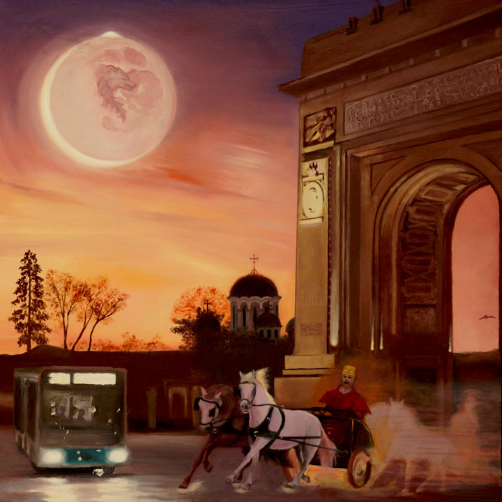 Painting titled "A Postcard from Rom…" by Tudor Gafton, Original Art, Oil Mounted on Stretcher frame