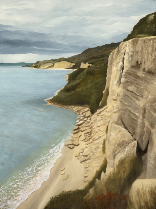 Schilderij getiteld "Thracian Cliffs" door Tudor Gafton, Origineel Kunstwerk, Olie Gemonteerd op Frame voor houten brancard