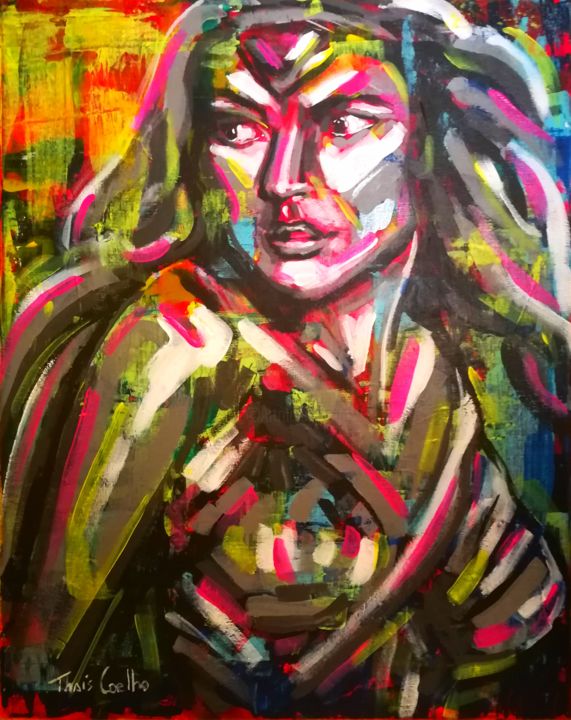 Pintura intitulada "Wonder Woman" por Thaís Coelho, Obras de arte originais, Acrílico