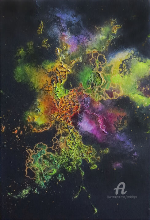Malarstwo zatytułowany „Nebulae” autorstwa Thaïs, Oryginalna praca, Akryl Zamontowany na Drewniana rama noszy
