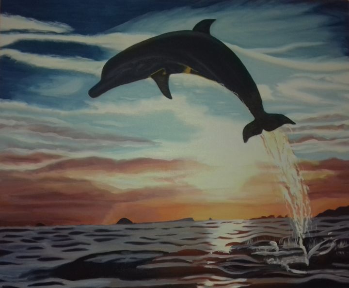 Pintura intitulada "Golfinho" por Thaíssa, Obras de arte originais, Óleo
