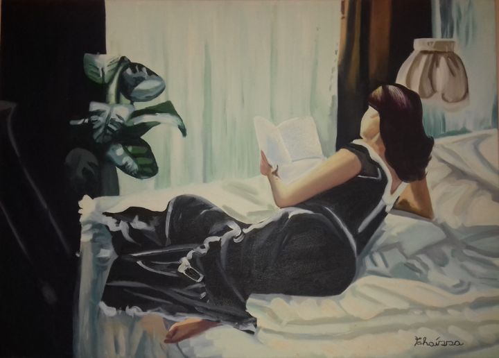 Pintura intitulada "Leitura deitada" por Thaíssa, Obras de arte originais, Óleo