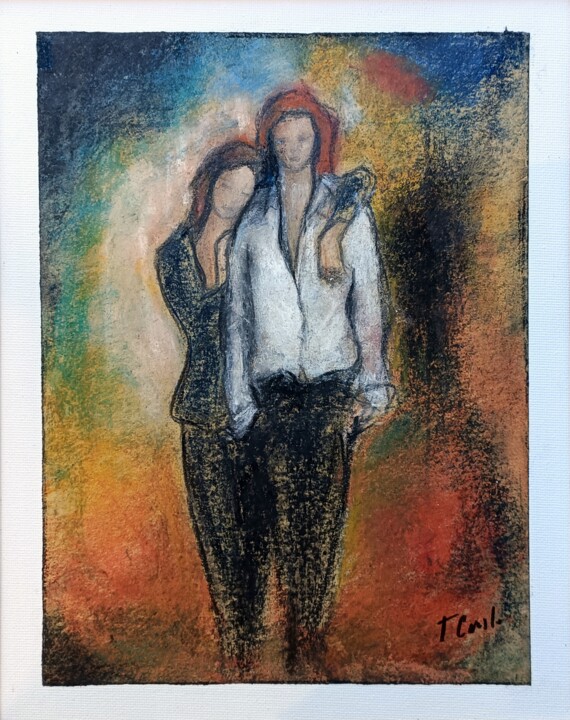 Drawing titled "L'AMIE (vendu encad…" by Thalie Cardo, Original Artwork, Pastel Mounted on Cardboard