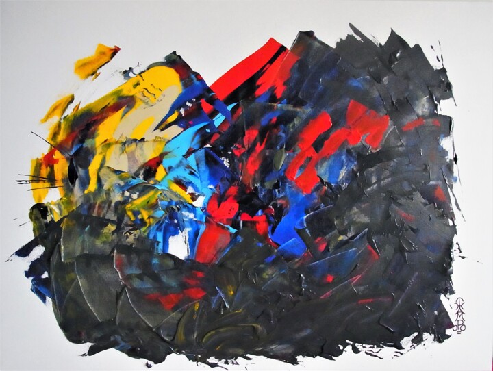 Peinture intitulée "DISRUPTION" par Thampoo Jacob, Œuvre d'art originale, Acrylique Monté sur Carton