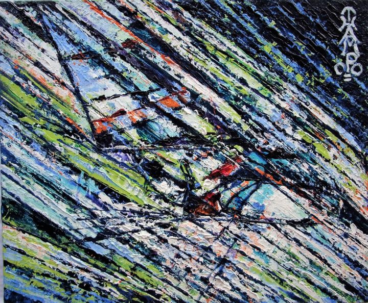 Painting titled "WIND N SURF" by Thampoo Jacob, Original Art, Acrylic Mounted on Cardboard