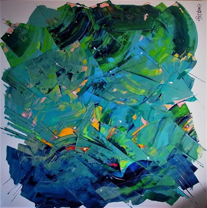 Painting titled "TWILIGHT SWIM" by Thampoo Jacob, Original Art, Acrylic