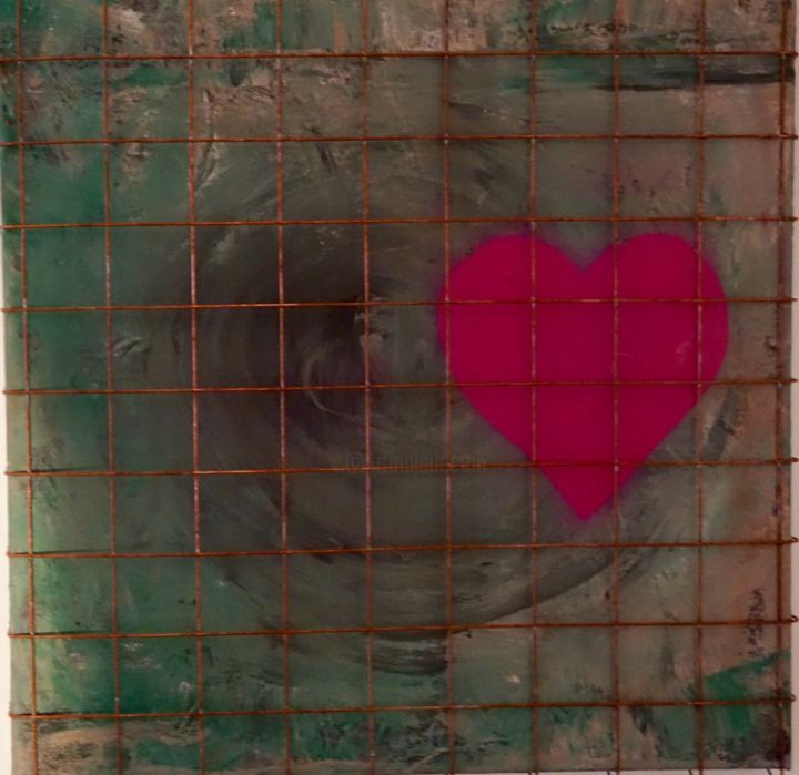 Collagen mit dem Titel "Caught heart" von Thanod, Original-Kunstwerk