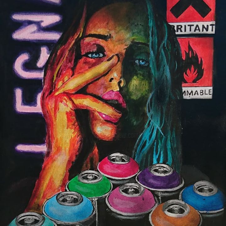 "Graffiti Lady" başlıklı Tablo Legna tarafından, Orijinal sanat, Akrilik