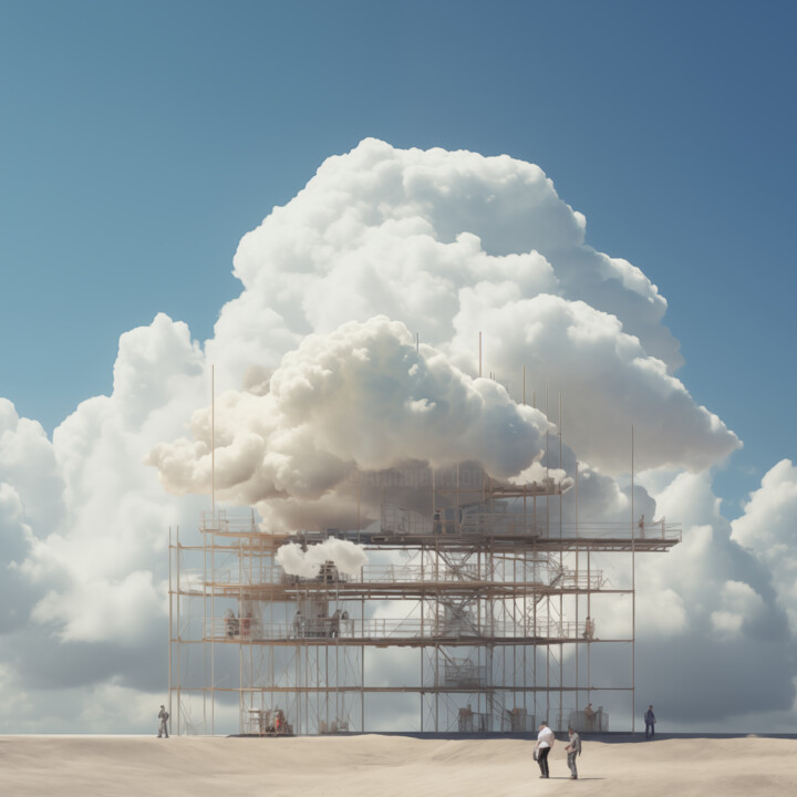 Arte digitale intitolato "Cloud Maintenance 04" da Thapsus, Opera d'arte originale, Immagine generata dall'IA