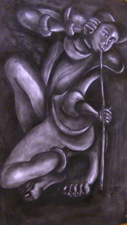 Рисунок под названием "African Jazz Musici…" - Thato Mokhali, Подлинное произведение искусства, Древесный уголь