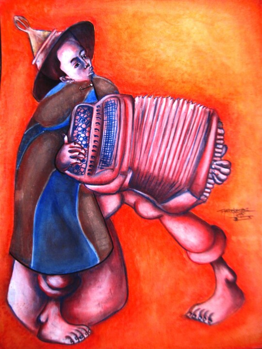 Drawing titled "Man playing Accordi…" by Thato Mokhali, Original Artwork, Charcoal