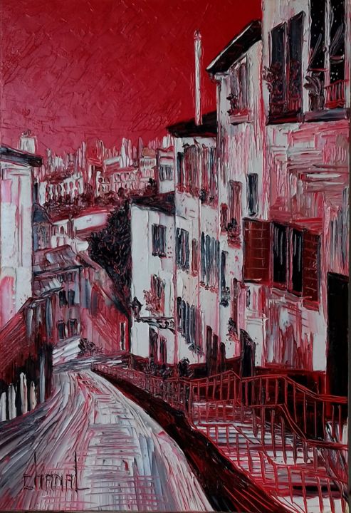 Painting titled "VIEUX LYON" by Thierry Chanal, Original Artwork, Oil