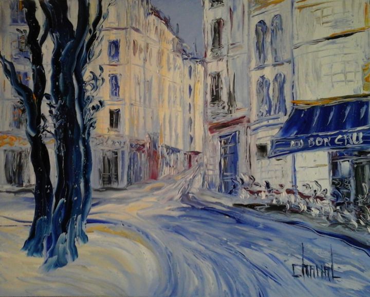 Painting titled "AU BON CRU (bleu)" by Thierry Chanal, Original Artwork