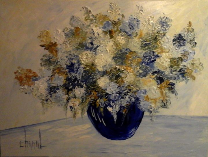 Painting titled "BOUQUET OUTREMER" by Thierry Chanal, Original Artwork, Oil