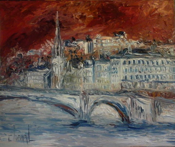 Painting titled "PONT BONAPARTE - LY…" by Thierry Chanal, Original Artwork, Oil