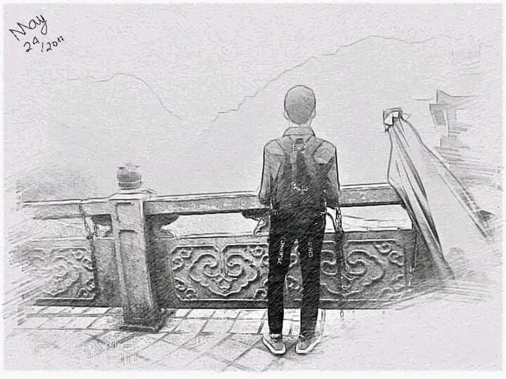 Peinture intitulée ""中国の「万里の長城」の上に立つ若者の…" par The Duc Dang, Œuvre d'art originale, Crayon