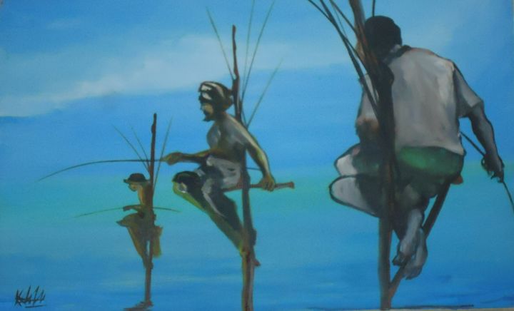 Pintura intitulada "still-fishing-premi…" por Thushara Kumarasinghe, Obras de arte originais, Acrílico