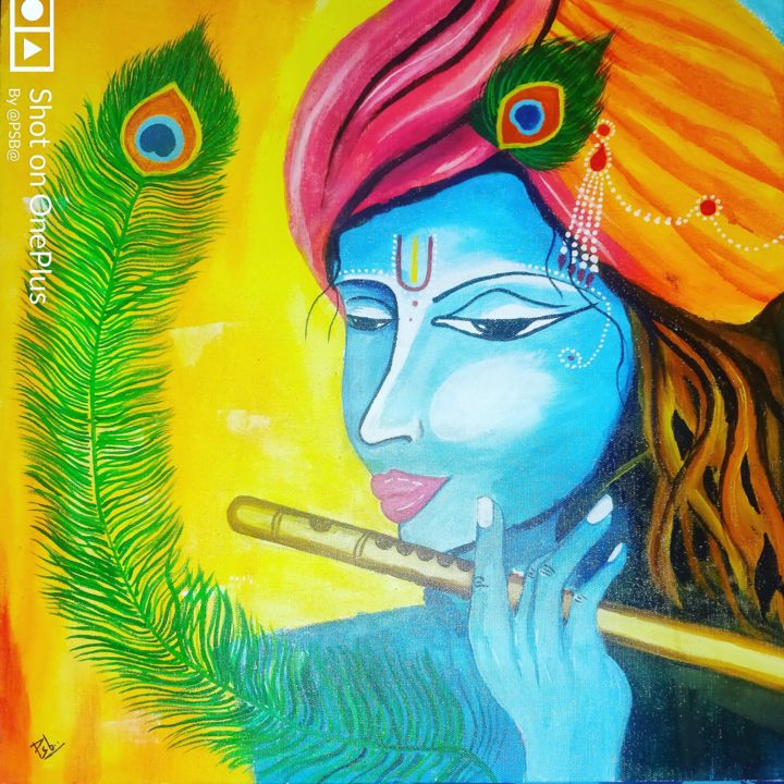 Malerei mit dem Titel "Lord Krishna Acryli…" von Chakripsb, Original-Kunstwerk, Acryl
