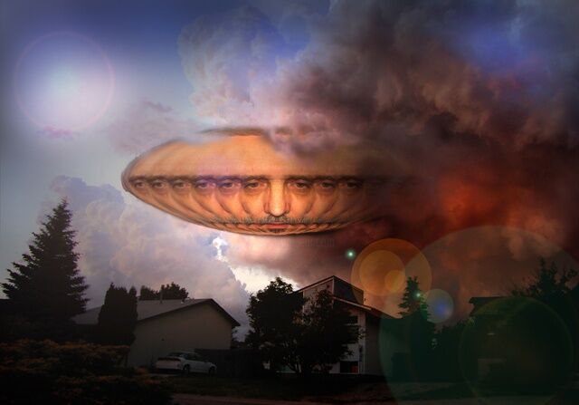 Digitale Kunst mit dem Titel "Mystic UFO" von The Mystic Otto Rapp, Original-Kunstwerk, Fotomontage