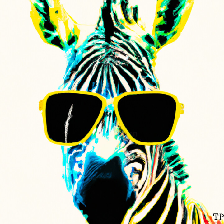 Digital Arts titled "Zebra with yellow S…" by The Pixler, Original Artwork, 2D Digital Work