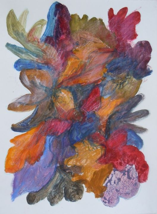 Painting titled "fleurs et feuilles" by Thea, Original Artwork