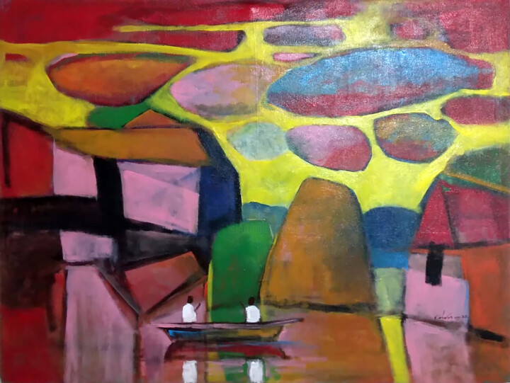 绘画 标题为“Colorful Evenings” 由Thejana Roshan Kumara, 原创艺术品, 丙烯 安装在木质担架架上