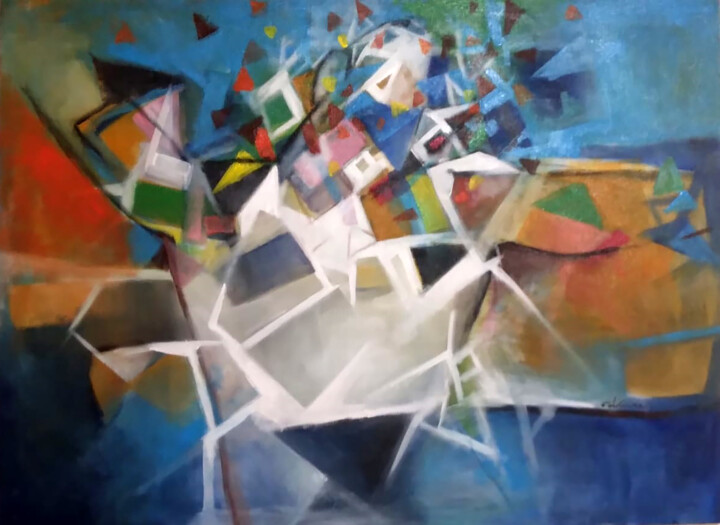 Pintura titulada "Through Colored Gla…" por Thejana Roshan Kumara, Obra de arte original, Acrílico Montado en Bastidor de ca…