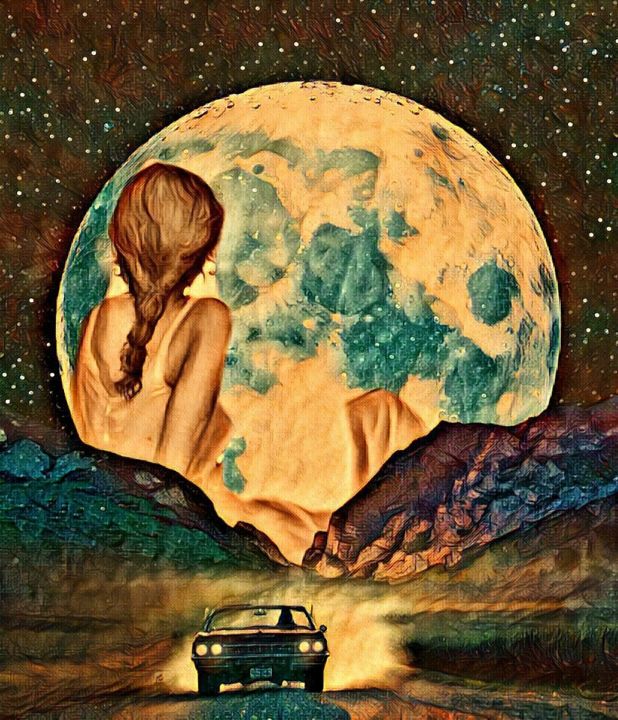Digital Arts titled "Woman on The Moon" by Aileen Collins (The Java Girl Collection), Original Artwork, Collages