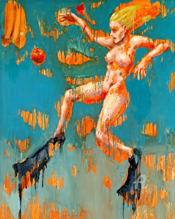 Painting titled "A falling woman eve" by Thekairos, Original Artwork, Oil