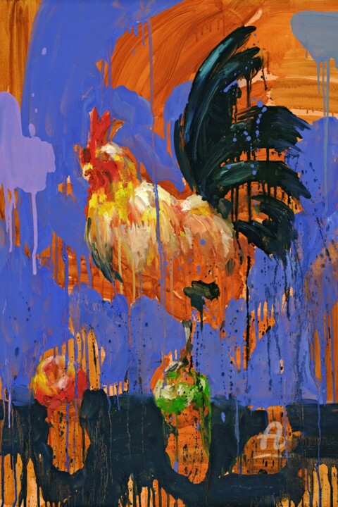 Painting titled "Rooster adam 03" by Thekairos, Original Artwork, Oil