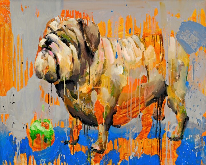 Картина под названием "Adam 04 bulldog" - Thekairos, Подлинное произведение искусства, Масло