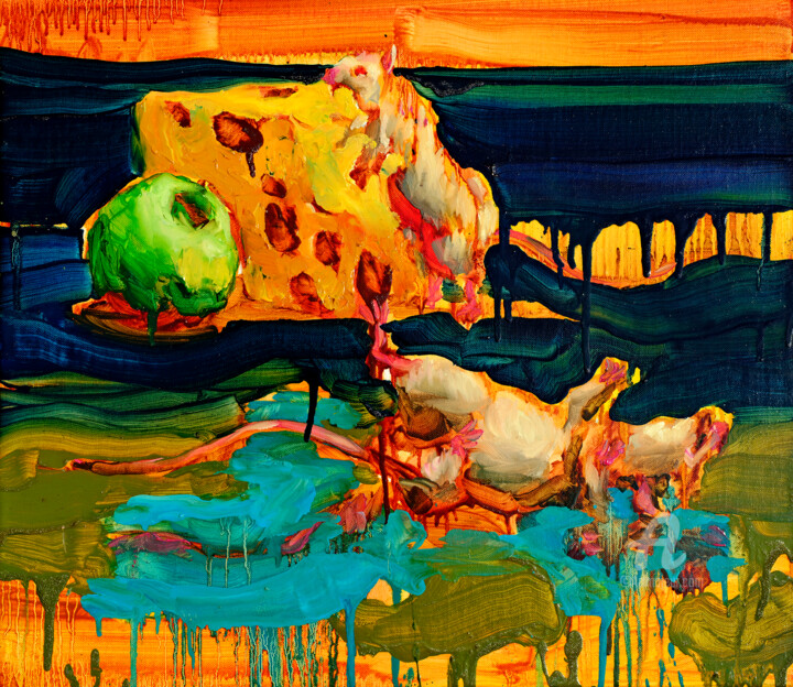 Peinture intitulée "The cheese was fine" par Thekairos, Œuvre d'art originale, Huile