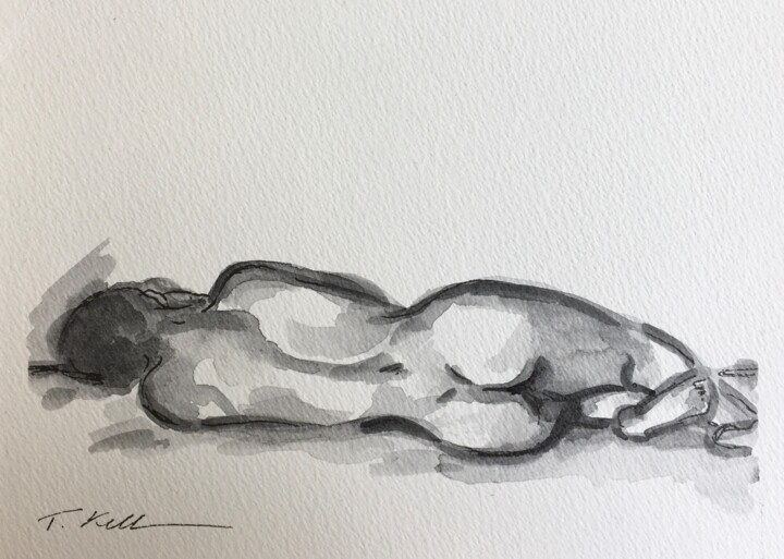 Painting titled "Nude sketch from be…" by Thekla Kellmann, Original Artwork, Watercolor