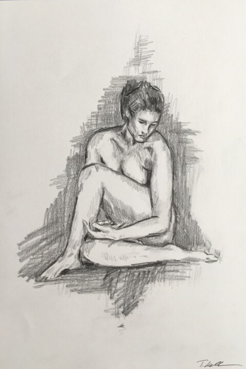 Painting titled "Nude portrait 02/23" by Thekla Kellmann, Original Artwork, Pencil