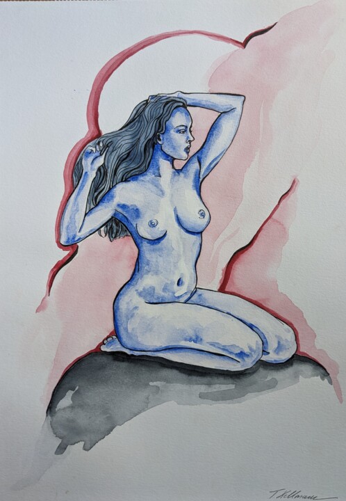 Pintura intitulada "Watercolor Women Nr…" por Thekla Kellmann, Obras de arte originais, Aquarela