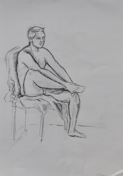 Rysunek zatytułowany „Nude Portrait Man N…” autorstwa Thekla Kellmann, Oryginalna praca, Ołówek